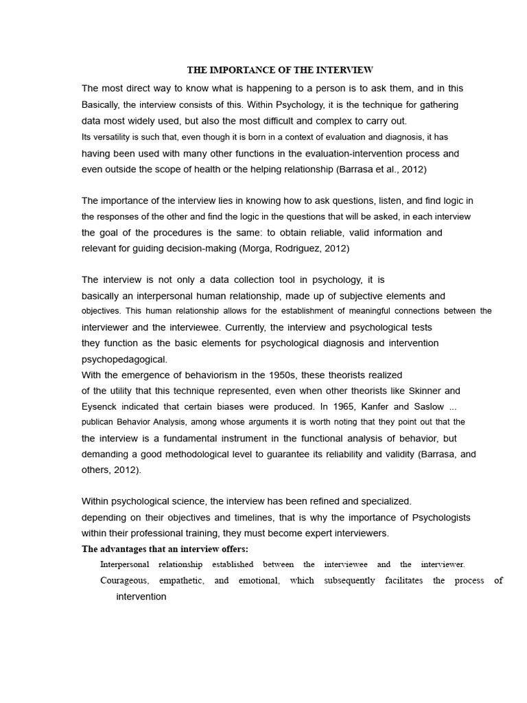Importance of Psychological Interviews | PDF | Psychology | Interview