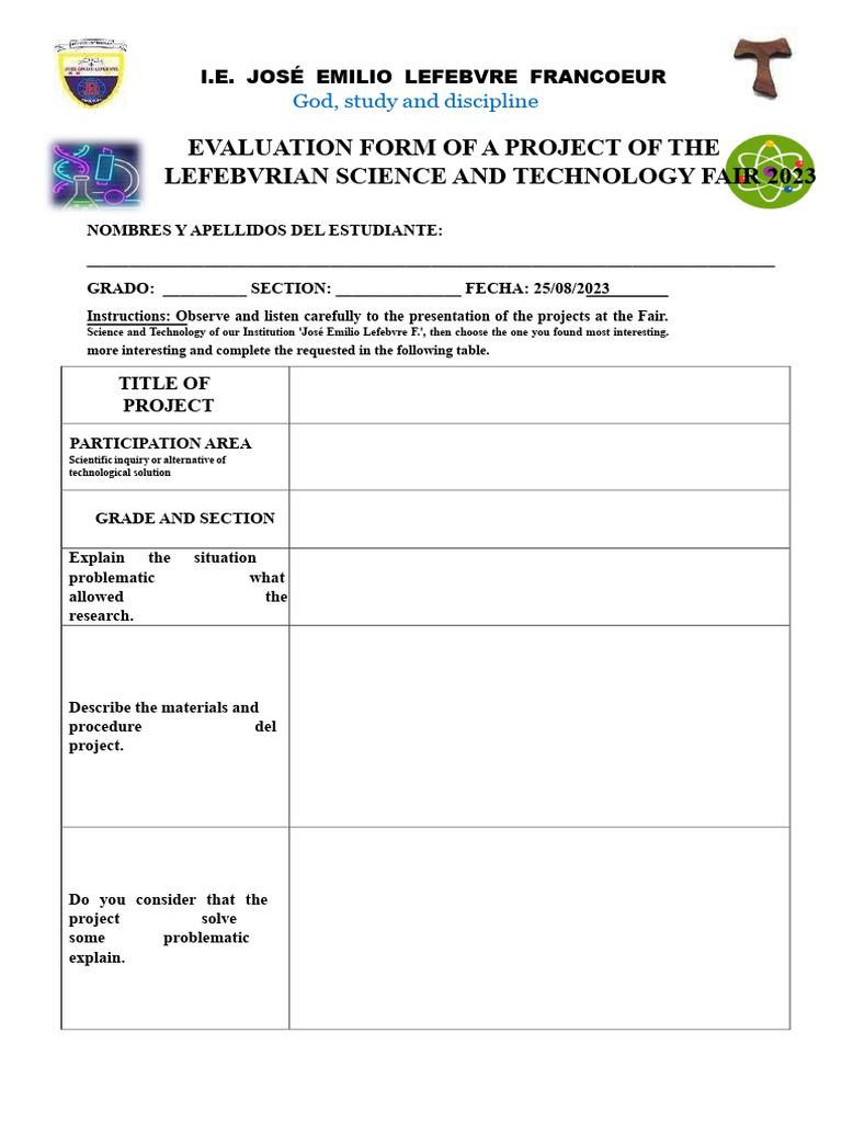 Lefebvrian Science Fair Evaluation Form | PDF
