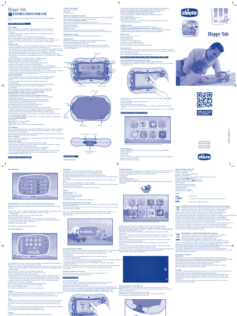 Chicco Happy Tab User Guide | PDF | Tablet Computer | Mobile App