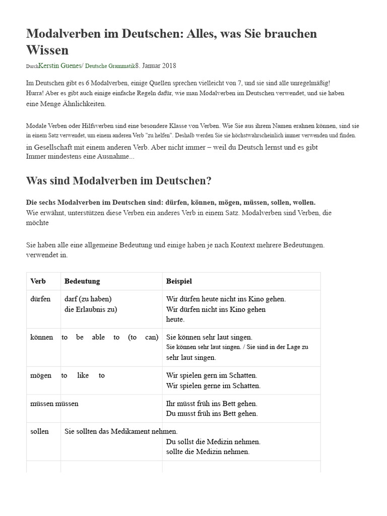 Modalverben Im Deutschen: Alles, Was Sie Wissen Müssen | PDF