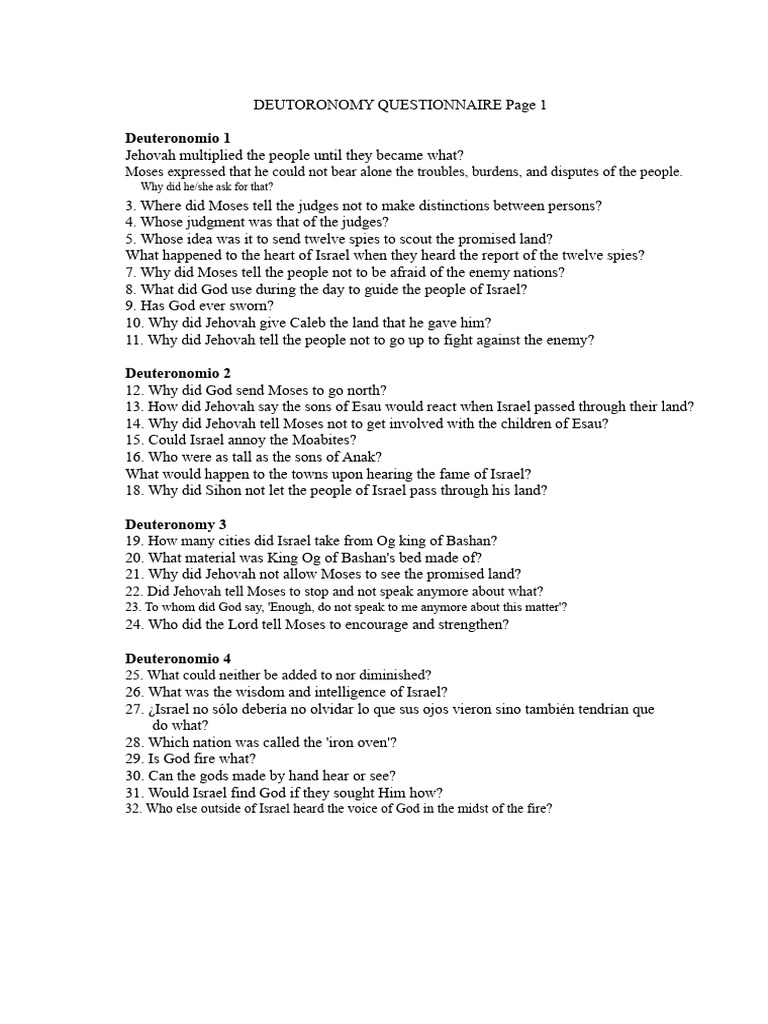 Deuteronomy Questionnaire Insights | PDF | Book Of Deuteronomy | Moses