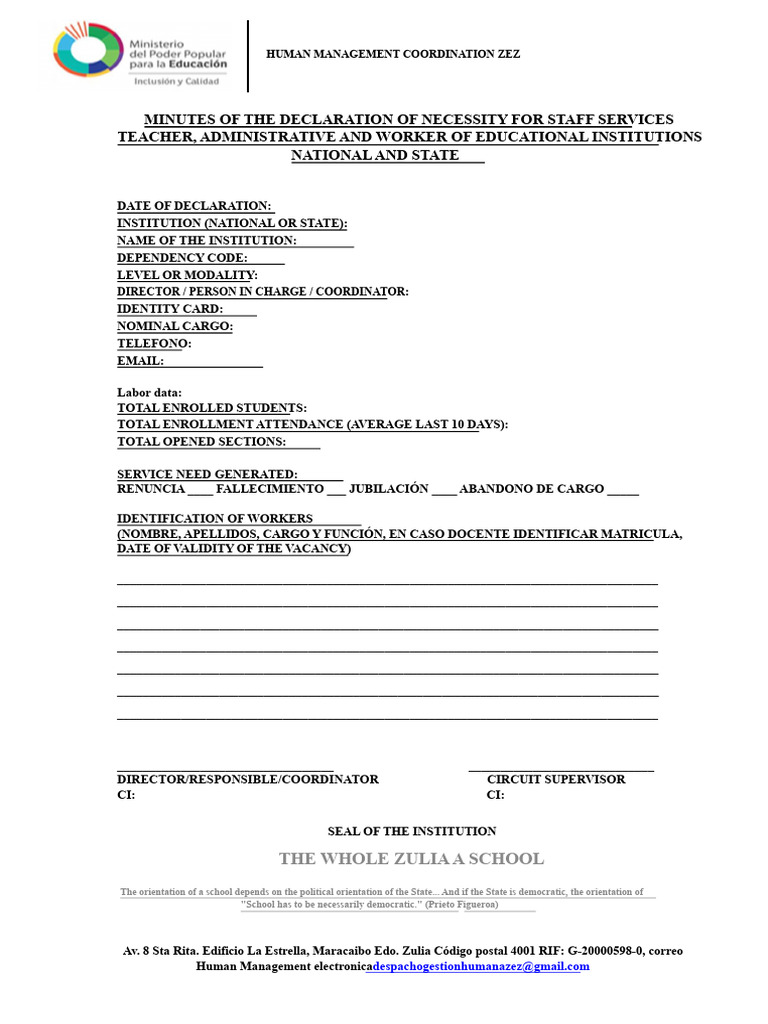 Minutes of Declaration of Need For Services - Director and Supervisor | PDF