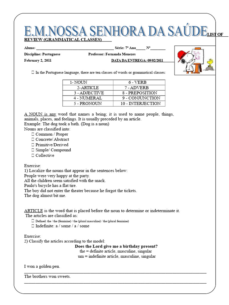 GRAMMATICAL CLASSES REVIEW.doc | PDF | Noun | Adverb