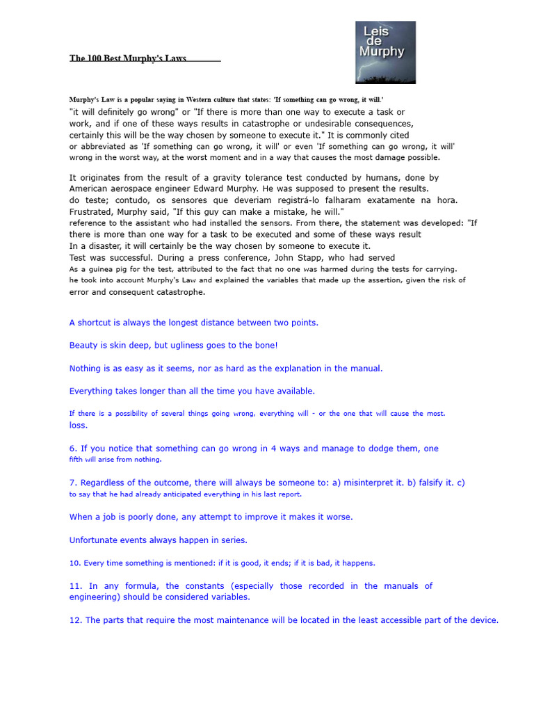 The 100 Best Murphy's Laws | PDF