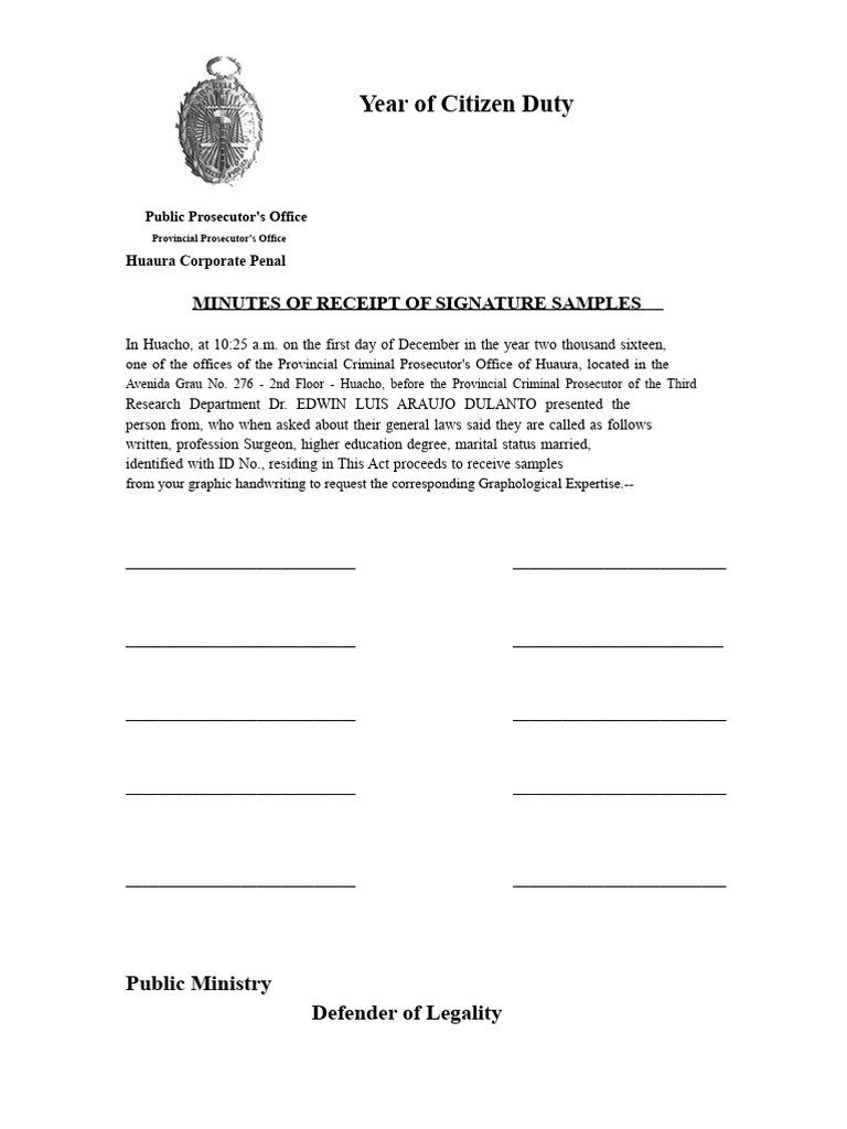 Signature Samples Receipt Minutes | PDF
