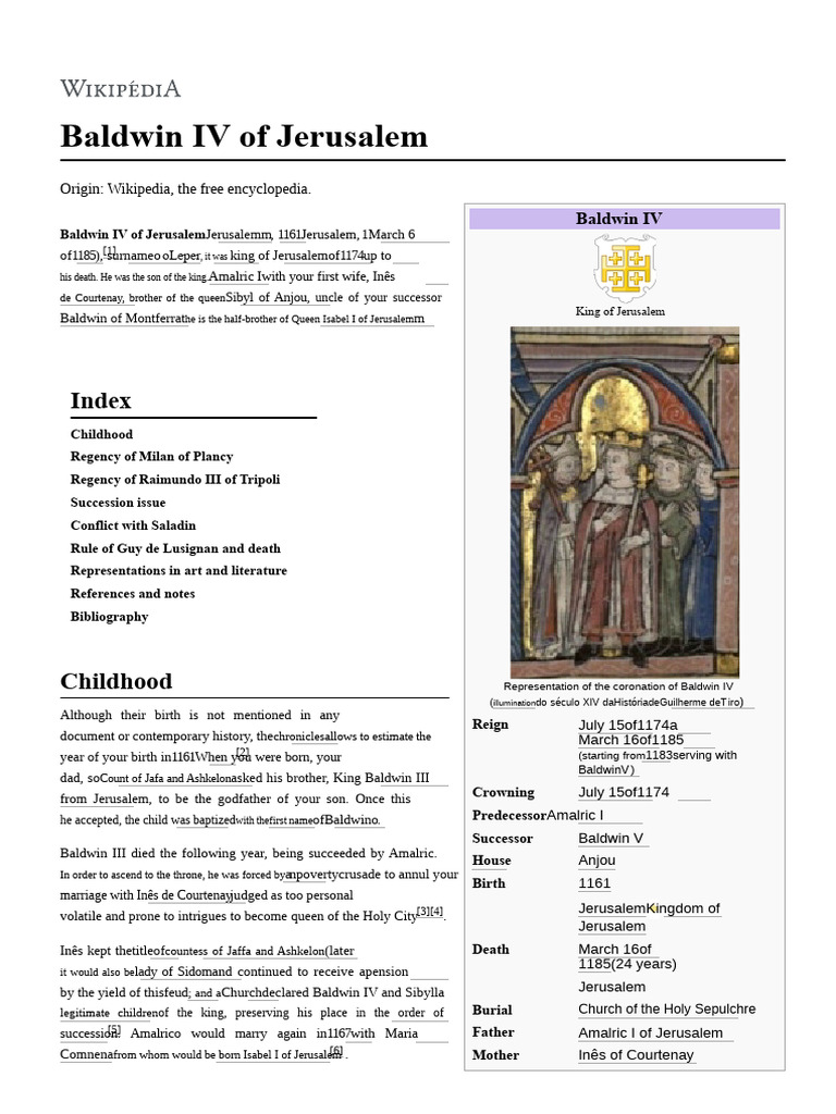Baldwin IV of Jerusalem: Reign and Legacy | PDF | Saladin | Catholicism ...