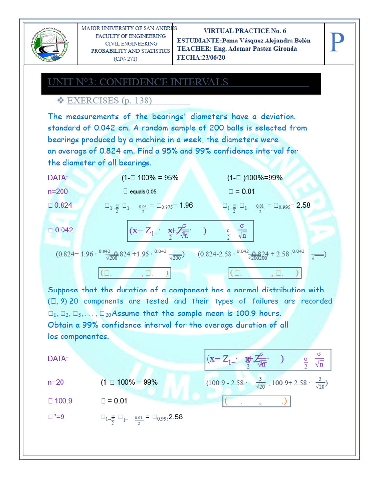 Confidence Intervals in Statistics Exercises | PDF | Standard Deviation ...