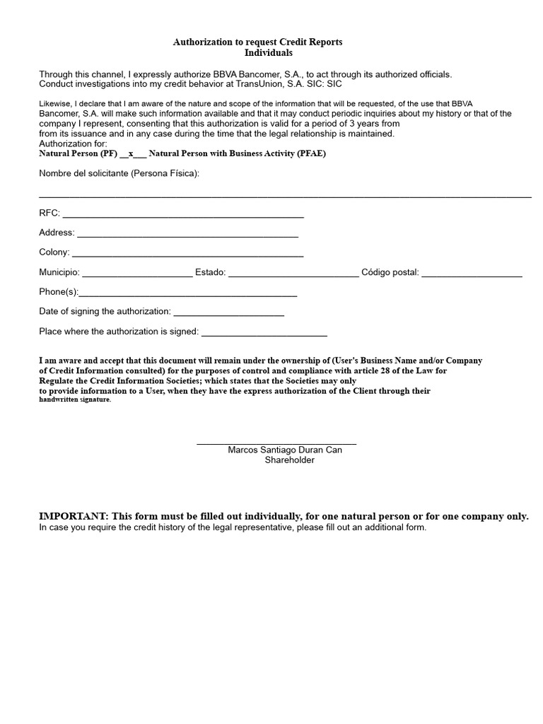 Credit Report Authorization Form | PDF