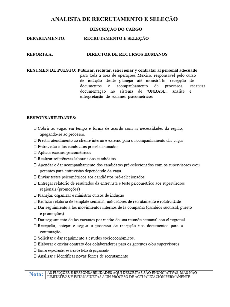 Vaga: Analista de Recrutamento e Seleção | PDF | Recrutamento