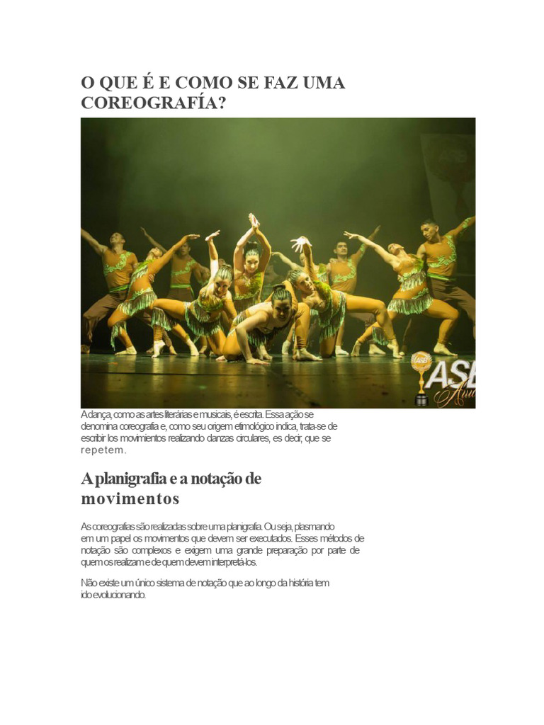 O QUE É E COMO SE FAZ UMA COREOGRAFIA | PDF | Danças | Notação musical