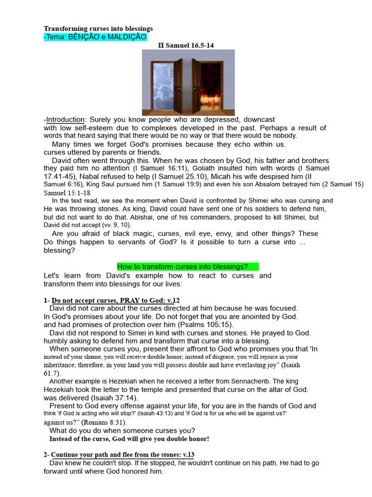 Transforming curses into blessings | PDF | Books Of Samuel | David