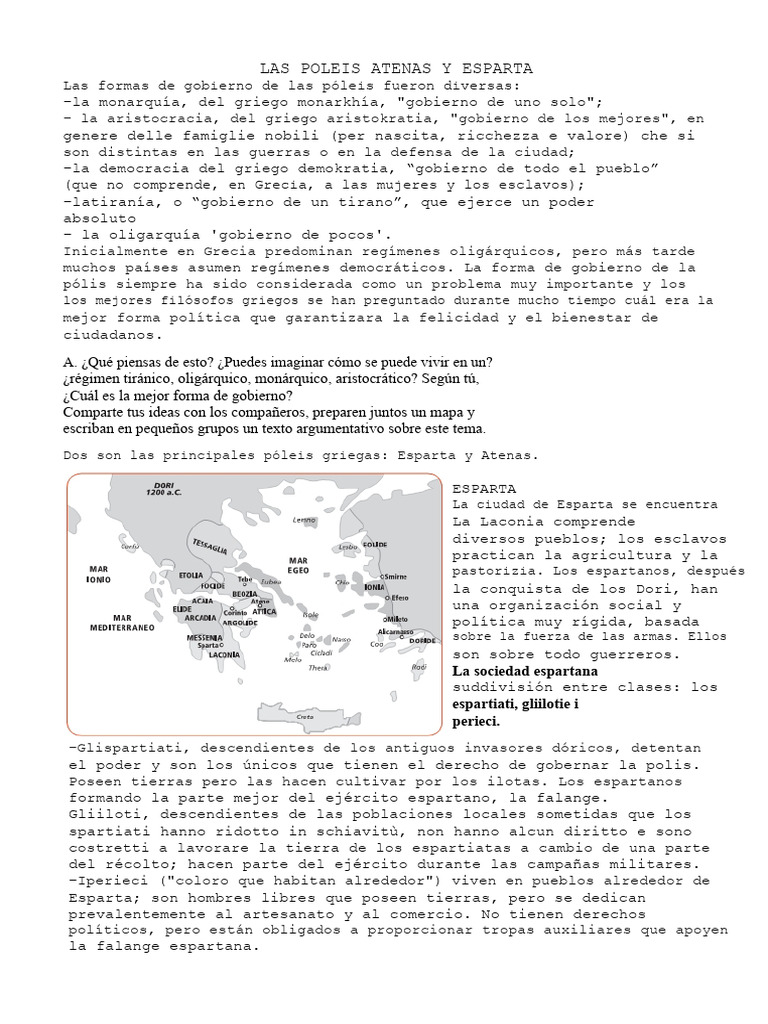 Gobierno y Sociedad en Atenas y Esparta | PDF | Esparta | Antigua Grecia