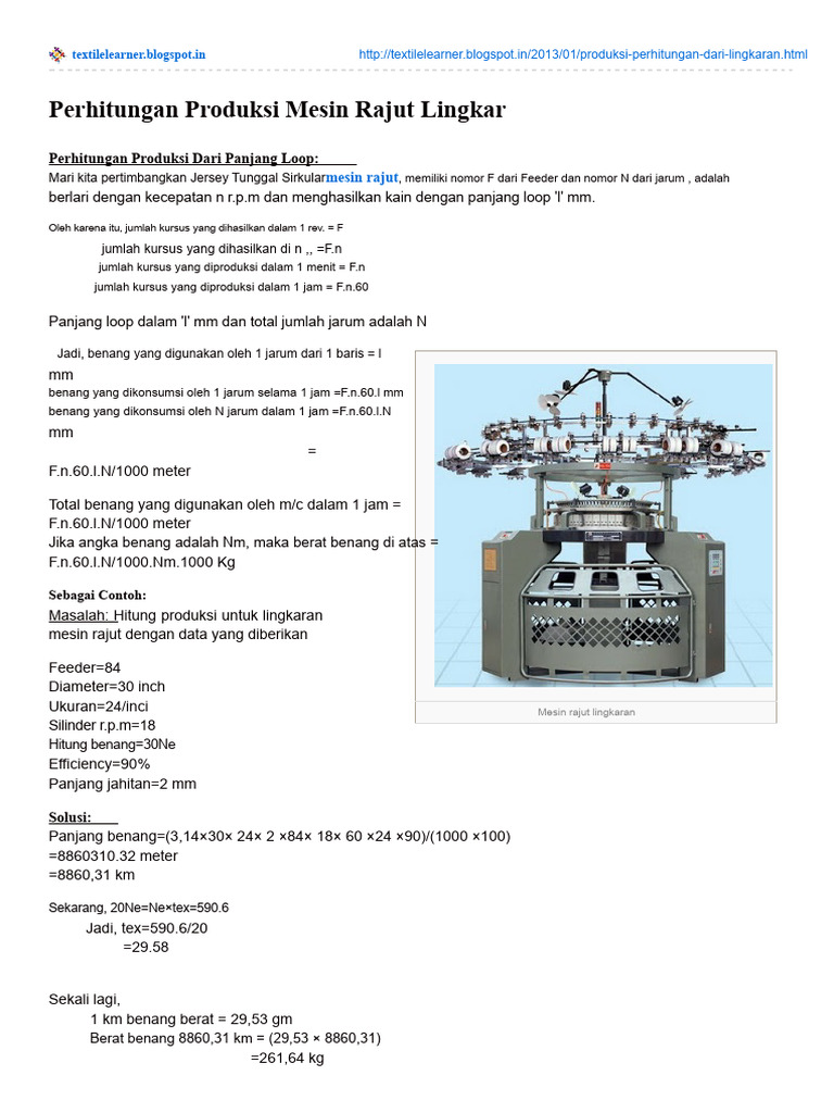 Perhitungan Produksi Mesin Rajut Lingkar | PDF