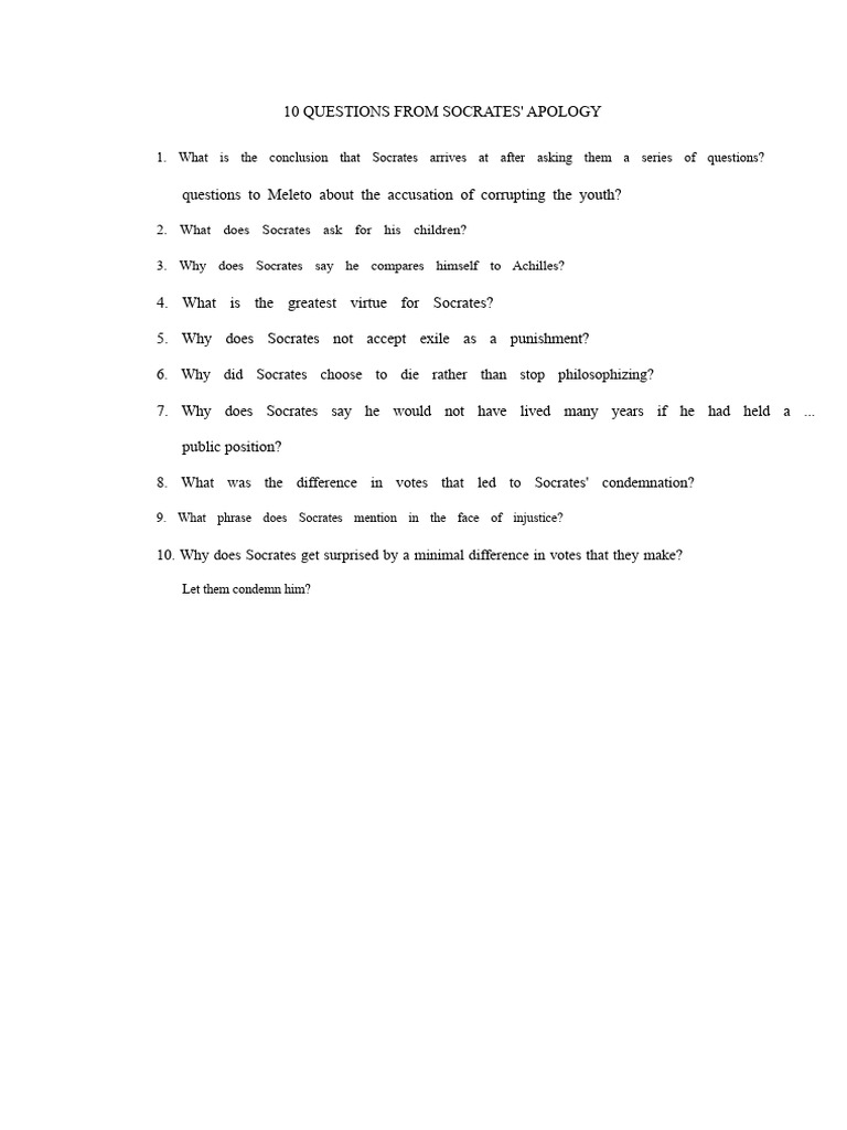 10 Questions From The Apology of Socrates | PDF