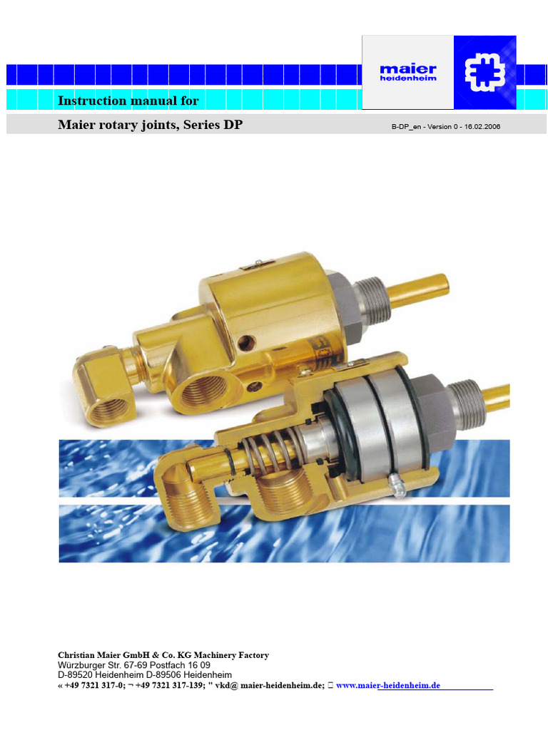 Maier DP Rotary Joints Instruction Manual | PDF | Rotation | Bearing ...