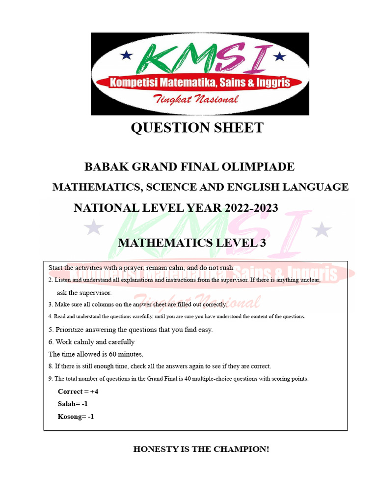 Grand Final Mathematics Questions 2023 | PDF | Area | Numbers