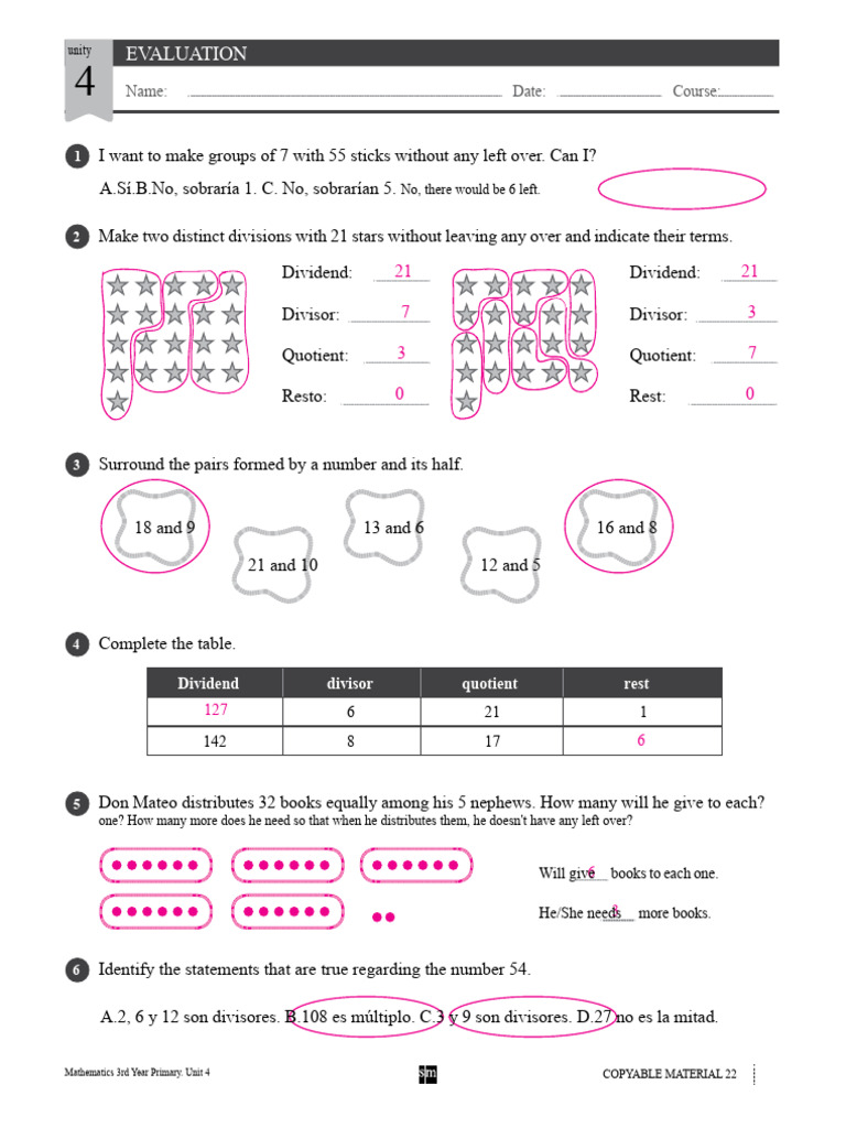 Third SM Mathematics Evaluation Topic 4 With Solutions PDF | PDF ...