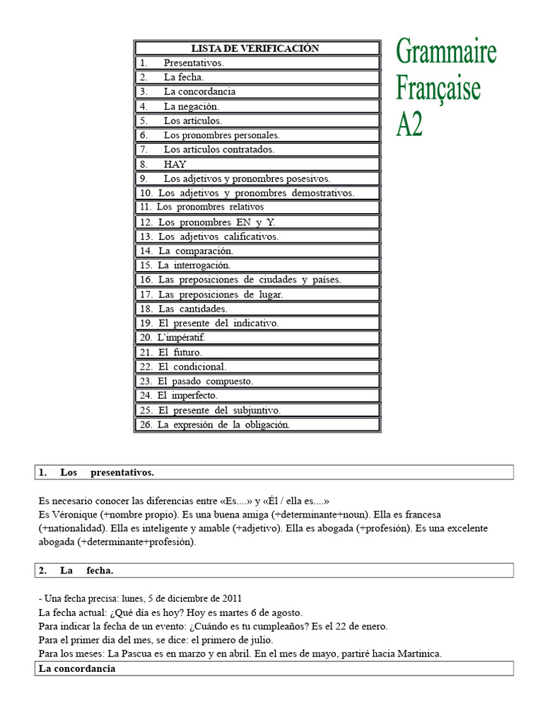 Gramática DELF A2 | PDF | Verbo | Pronombre