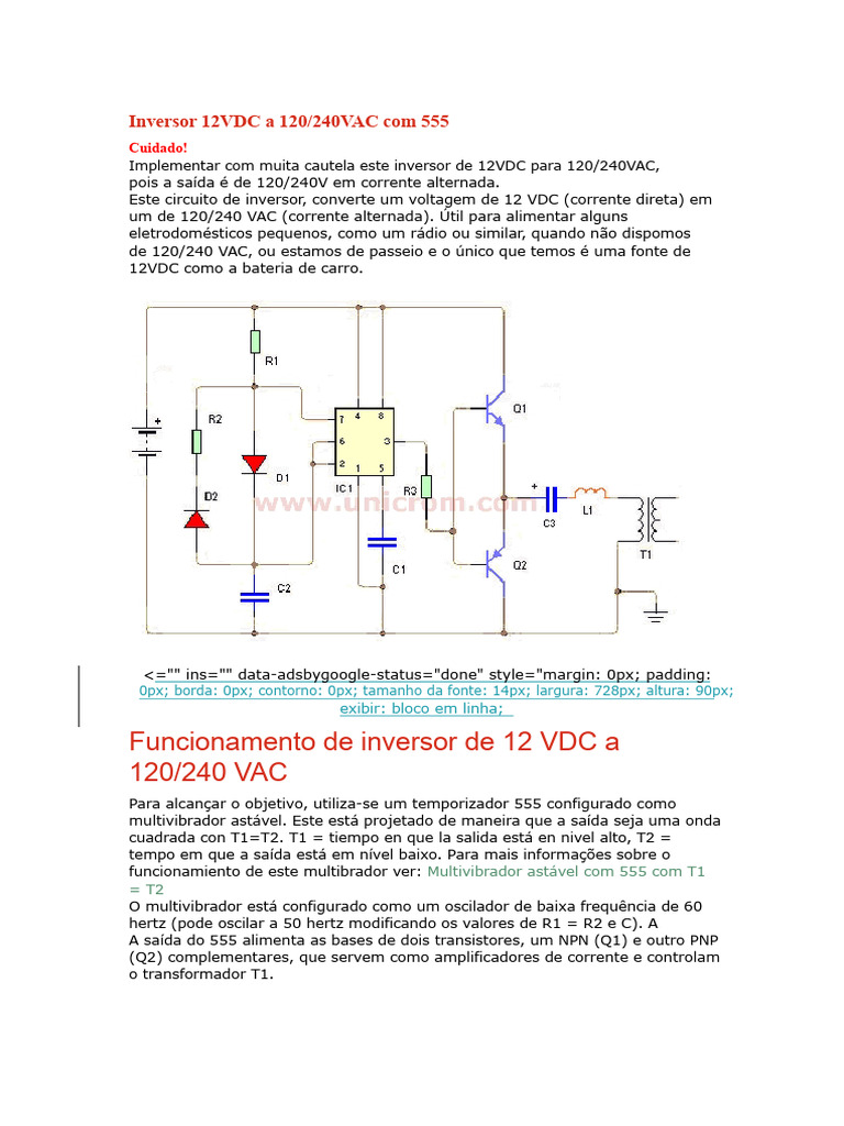 Inversor 12VDC para 120/240VAC com 555 | PDF