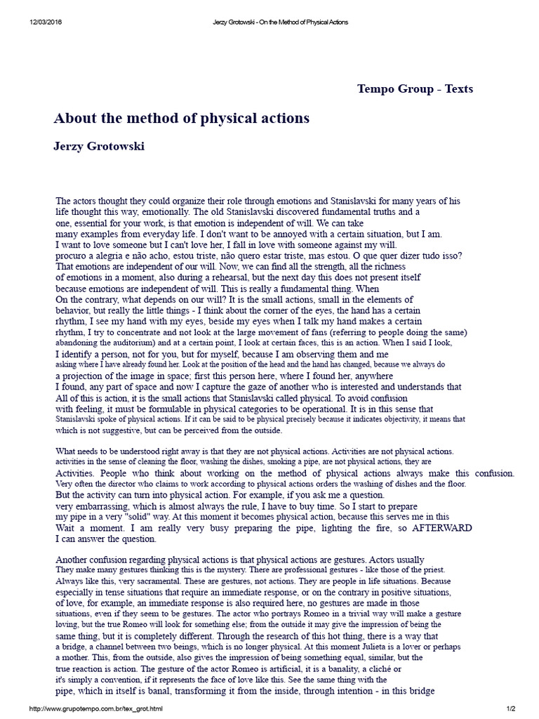 Grotowski's Physical Actions Method Explained | PDF