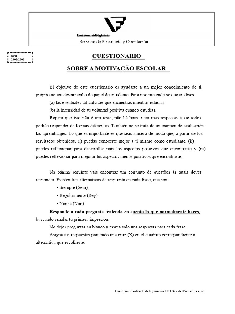 Cuestionario de Motivación para Estudiar | PDF | Motivación | Motivacional