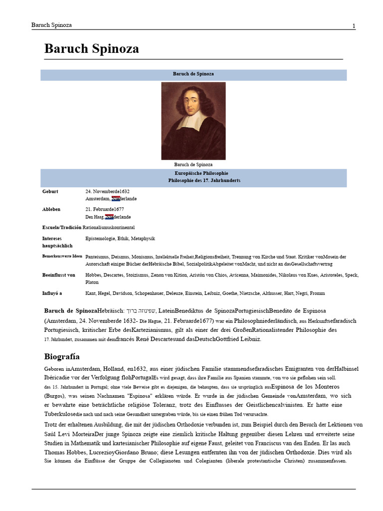 Biografie Von Baruch Spinoza | PDF