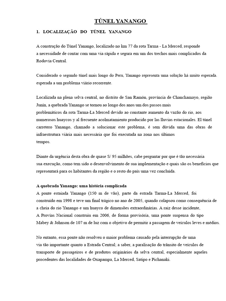 Túnel Yanango: Solução Viária no Peru | PDF | Tráfego