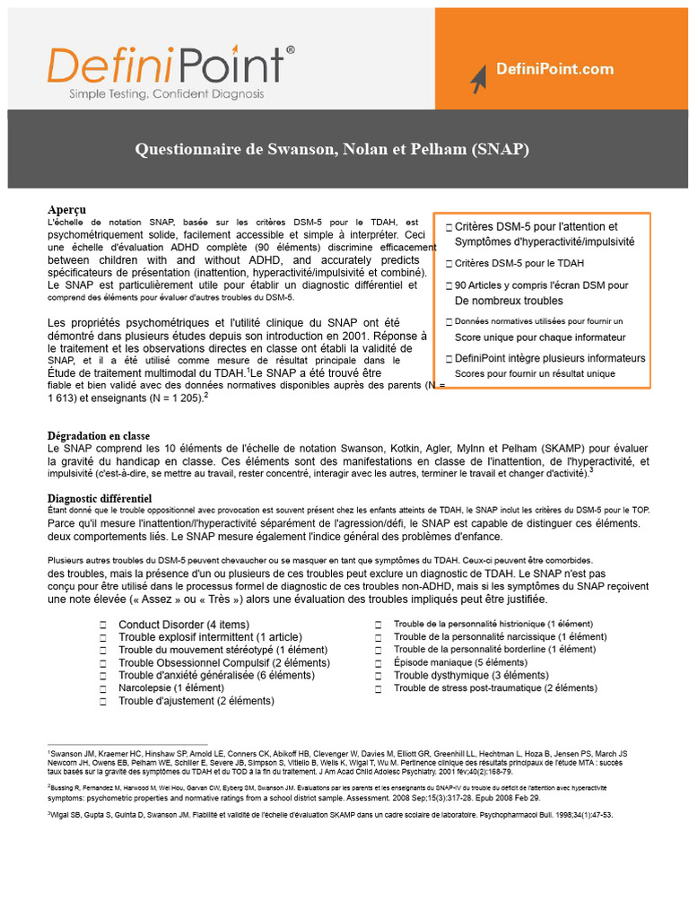 Questionnaire SNAP pour évaluer le TDAH | PDF | Trouble mental | Manuel ...