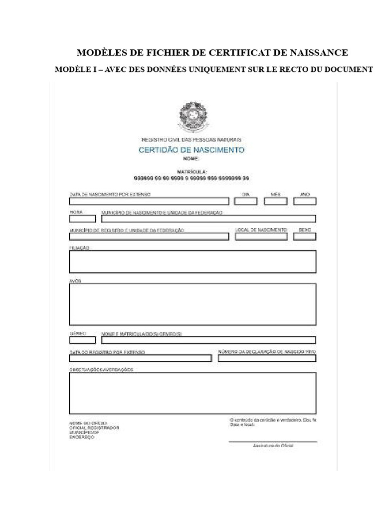 Modèle Acte de Naissance | PDF