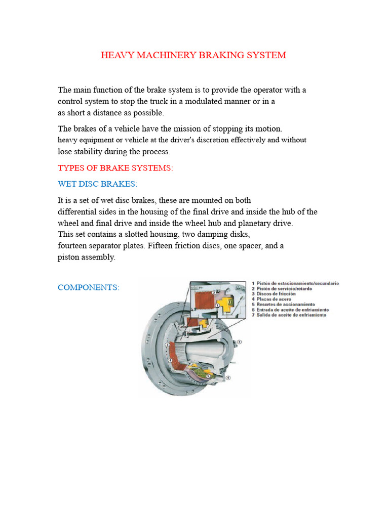 Heavy Machinery Brake Systems Overview | PDF | Brake | Vehicle Technology