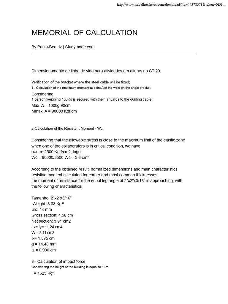 Lifeline Calculation for Height Safety | PDF | Scaffolding | Force