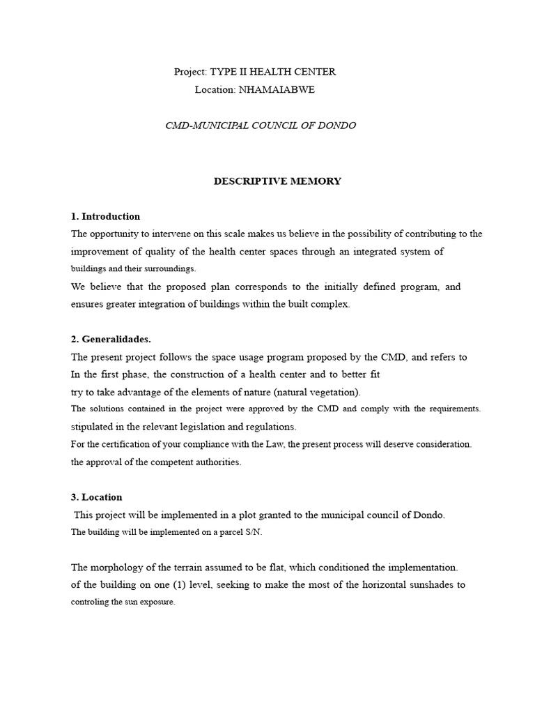 Descriptive Memory - NHAMAIABWE Health Center | PDF | Concrete | Mortar ...
