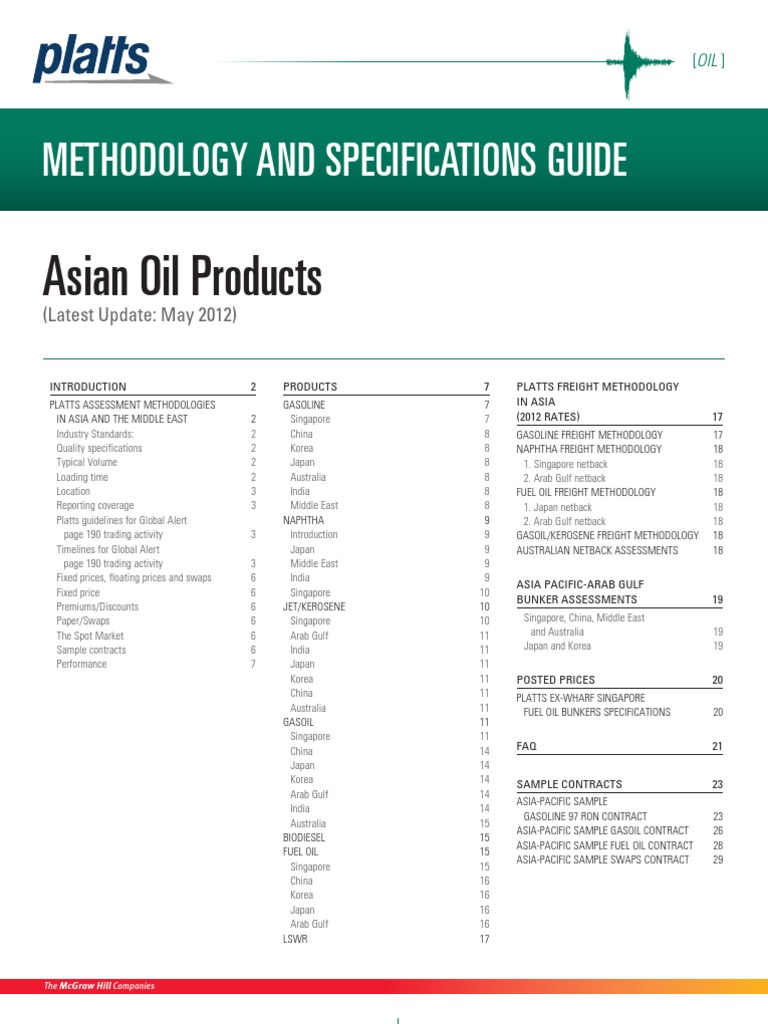 Platts Asian Oil Products Methodology Specificationguide Gasoline Fuel Oil