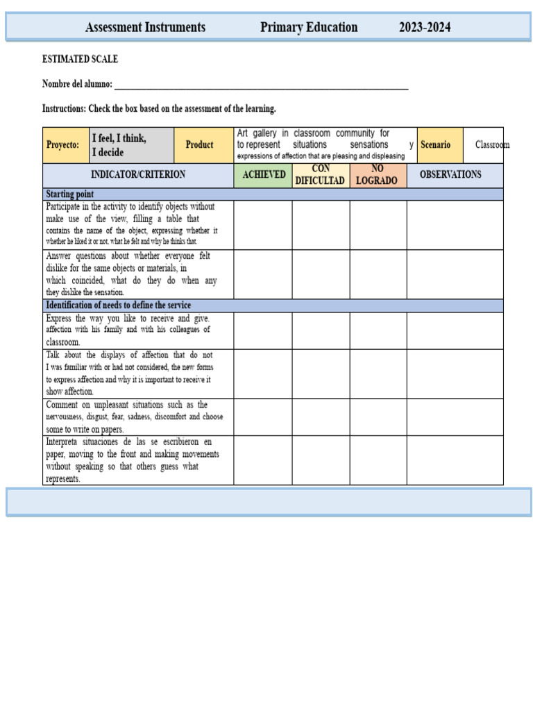 3rd Grade February - Evaluation Instruments (2023-2024) | PDF ...
