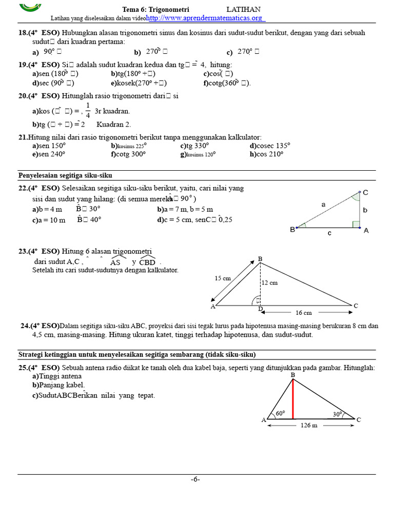 Latihan Trigonometri untuk Siswa 4º ESO | PDF