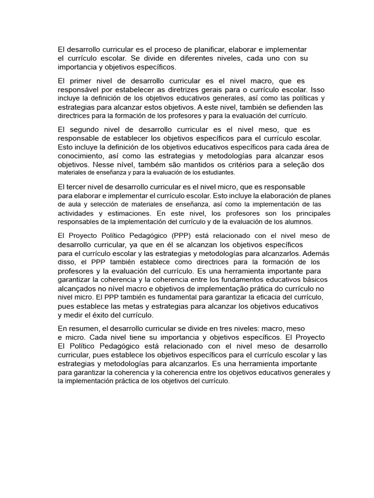 Niveles del Desarrollo Curricular Escolar | PDF | Plan de estudios ...