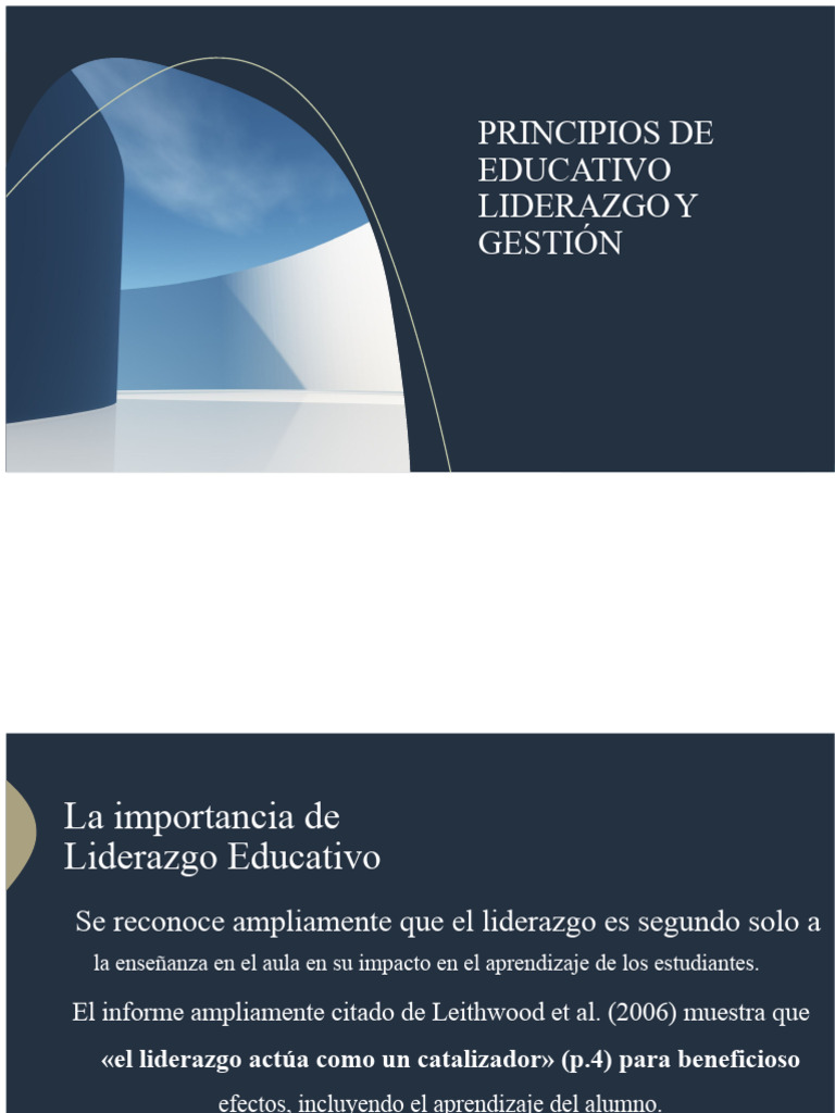 Principios de Liderazgo y Gestión Educativa | PDF | Liderazgo | Aprendizaje
