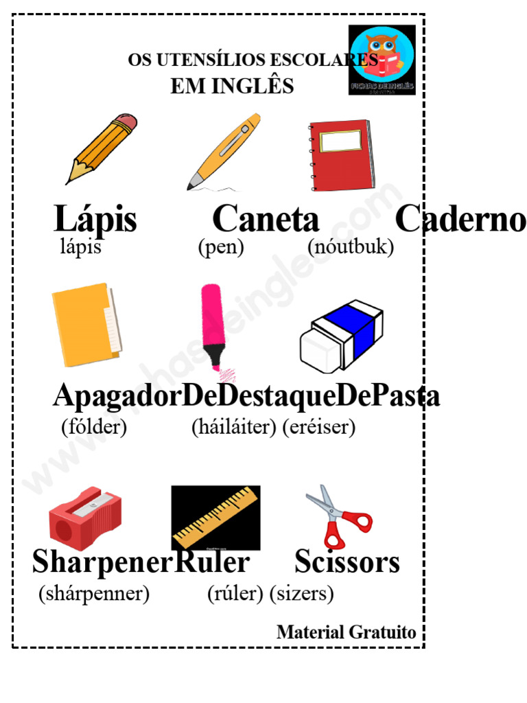 Utensílios Escolares em Inglês: Lista Completa | PDF