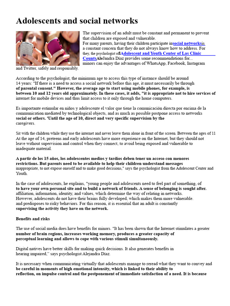Safe Social Media Use for Adolescents | PDF | Adolescence | Popular ...