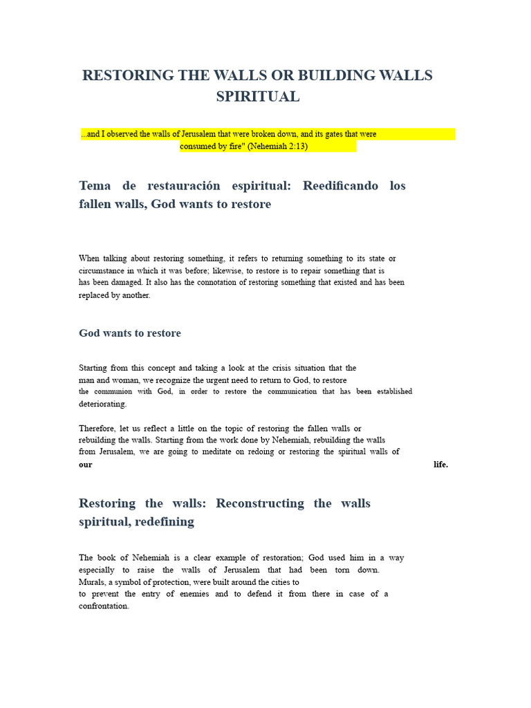 Restoring Spiritual Walls: A Guide | PDF | Jesus | Disciple (Christianity)