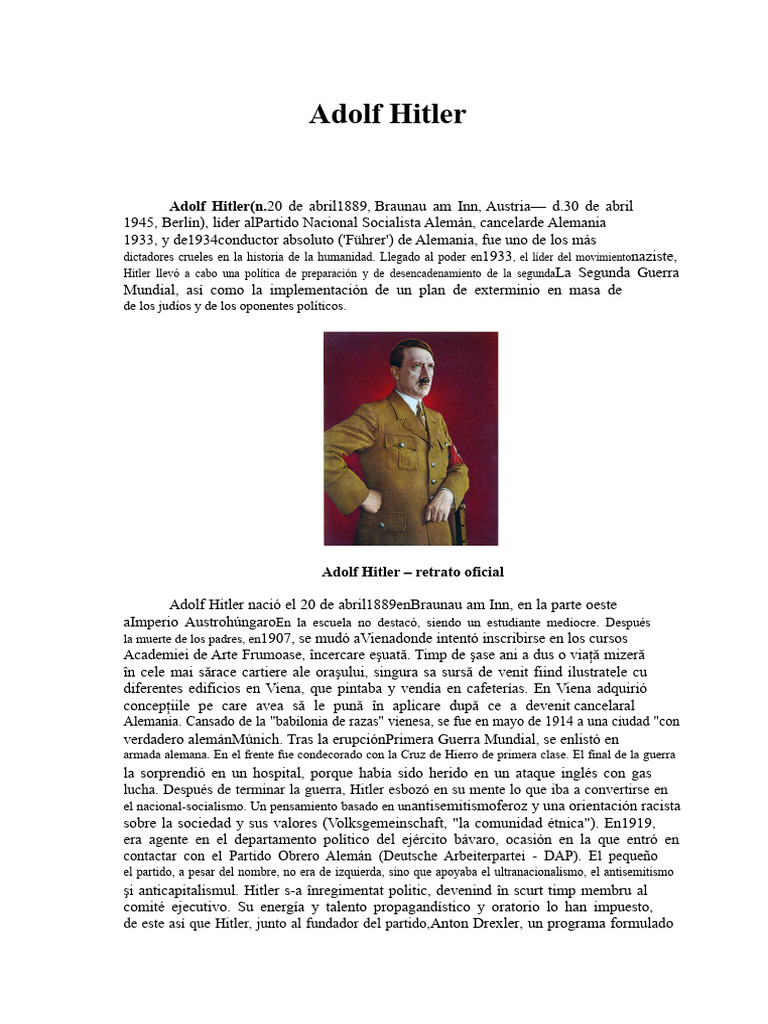 Adolf Hitler: Ascenso y Dictadura Nazi | PDF | Adolf Hitler | nazismo