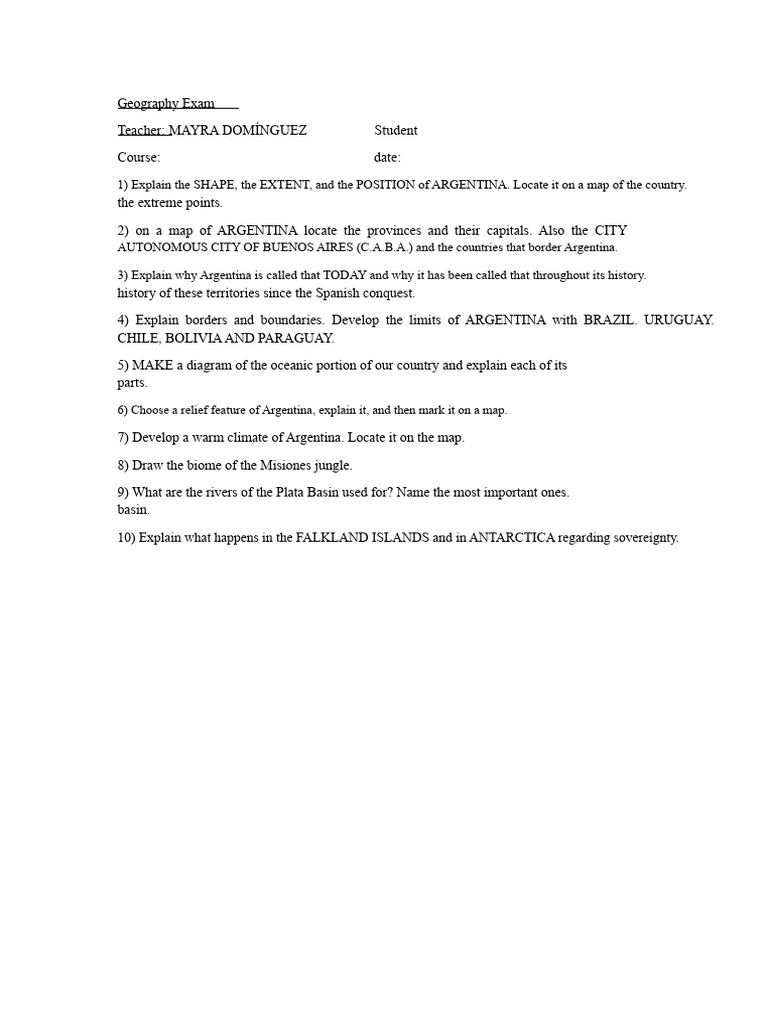 Geography Exam 3rd year | PDF