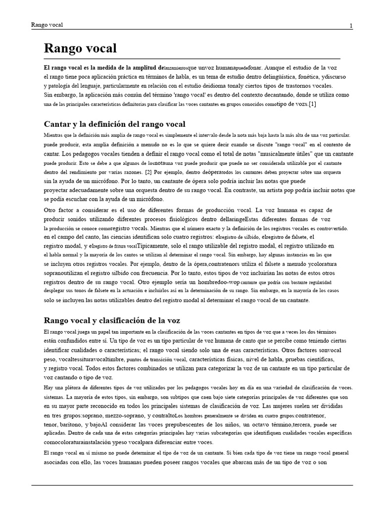 Definición y Clasificación del Rango Vocal | PDF | Canto | Voz humana