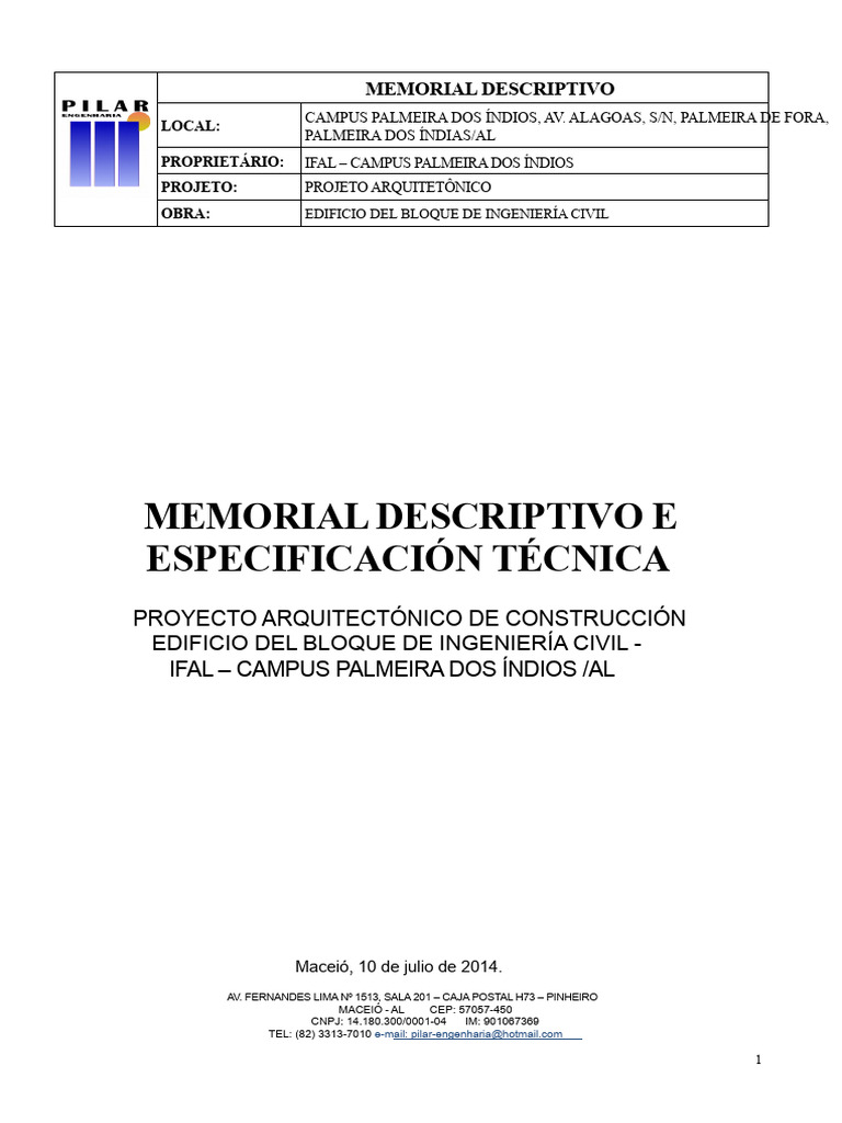 Memorial Descriptivo Edificio Ingeniería Civil IFAL | PDF | Albañilería ...