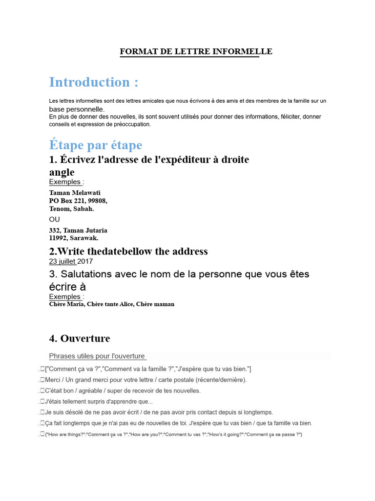 Guide de rédaction d'une lettre informelle | PDF