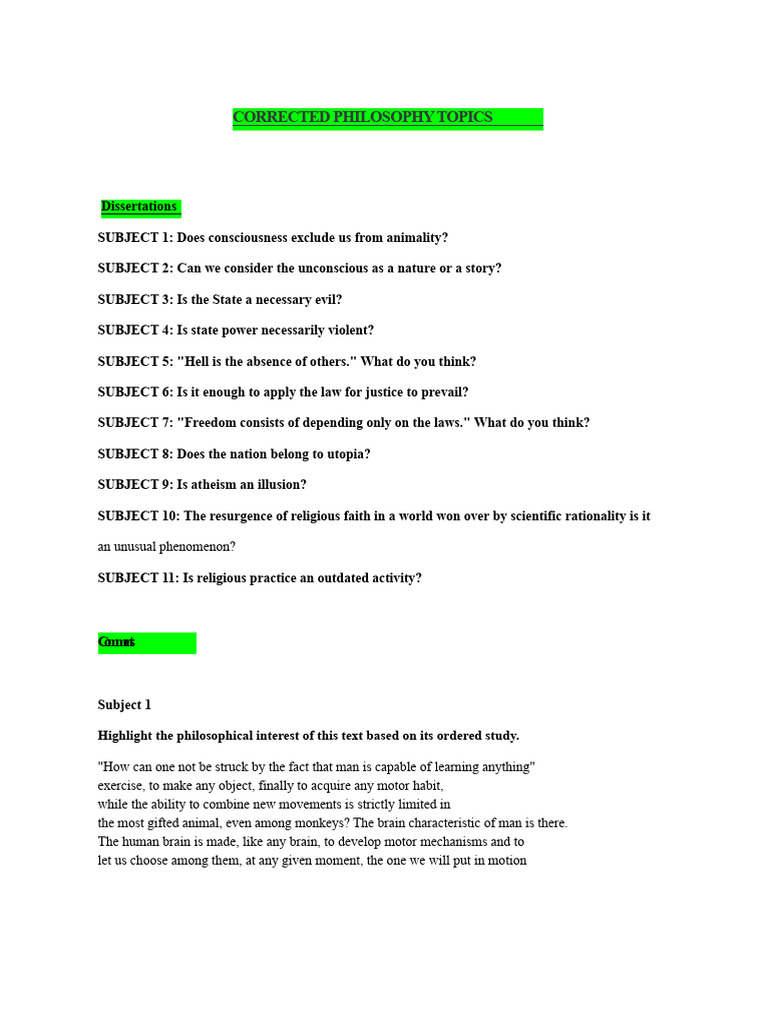 Philosophical Topics for Dissertations | PDF | Consciousness ...
