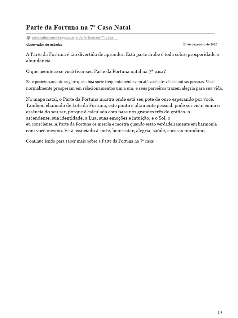 Parte da Fortuna na 7ª Casa: Significado | PDF | Horóscopo | Signo do ...