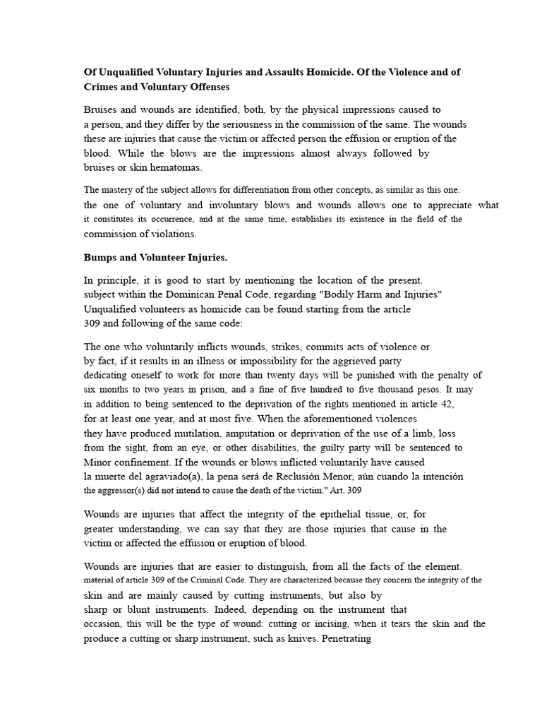 Of Non-Qualified Homicide from Voluntary Wounds and Blows (1) | PDF ...