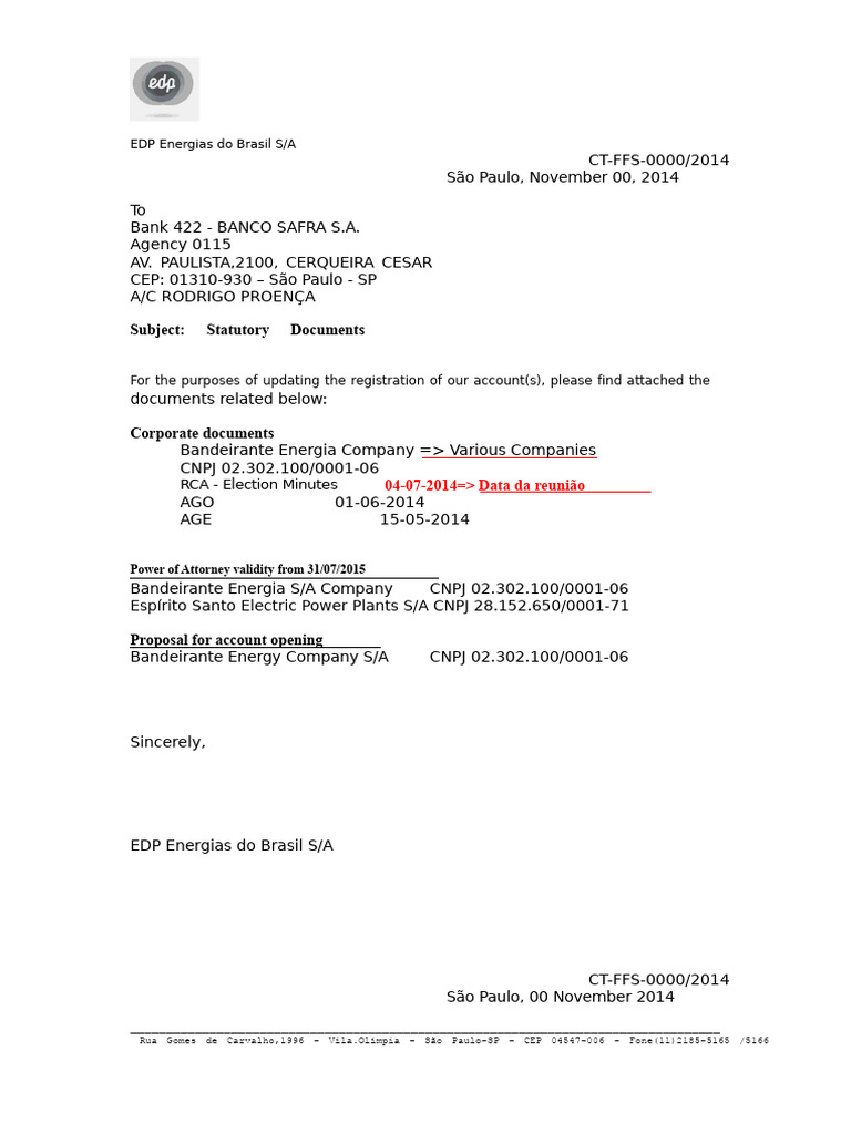 EDP Brazil Account Registration Documents | PDF | Brazil