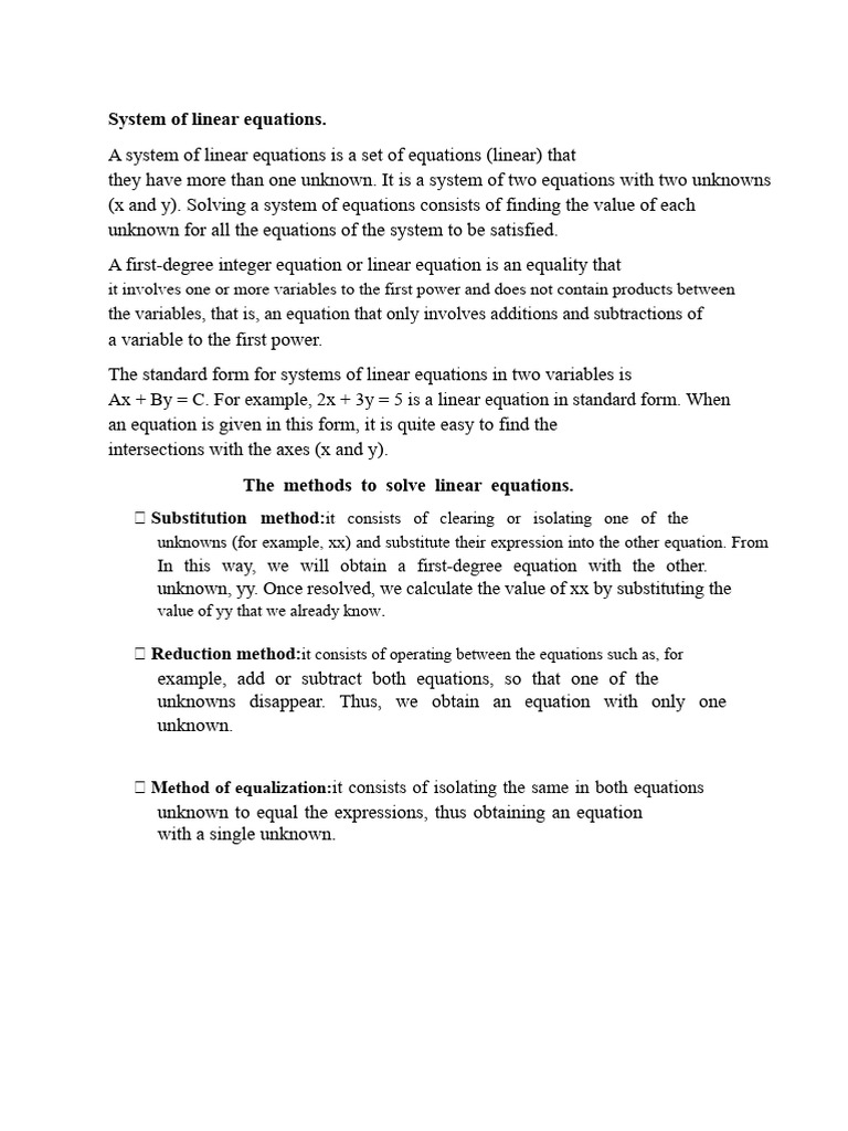 Solving Systems of Linear Equations | PDF | Equations | System Of ...